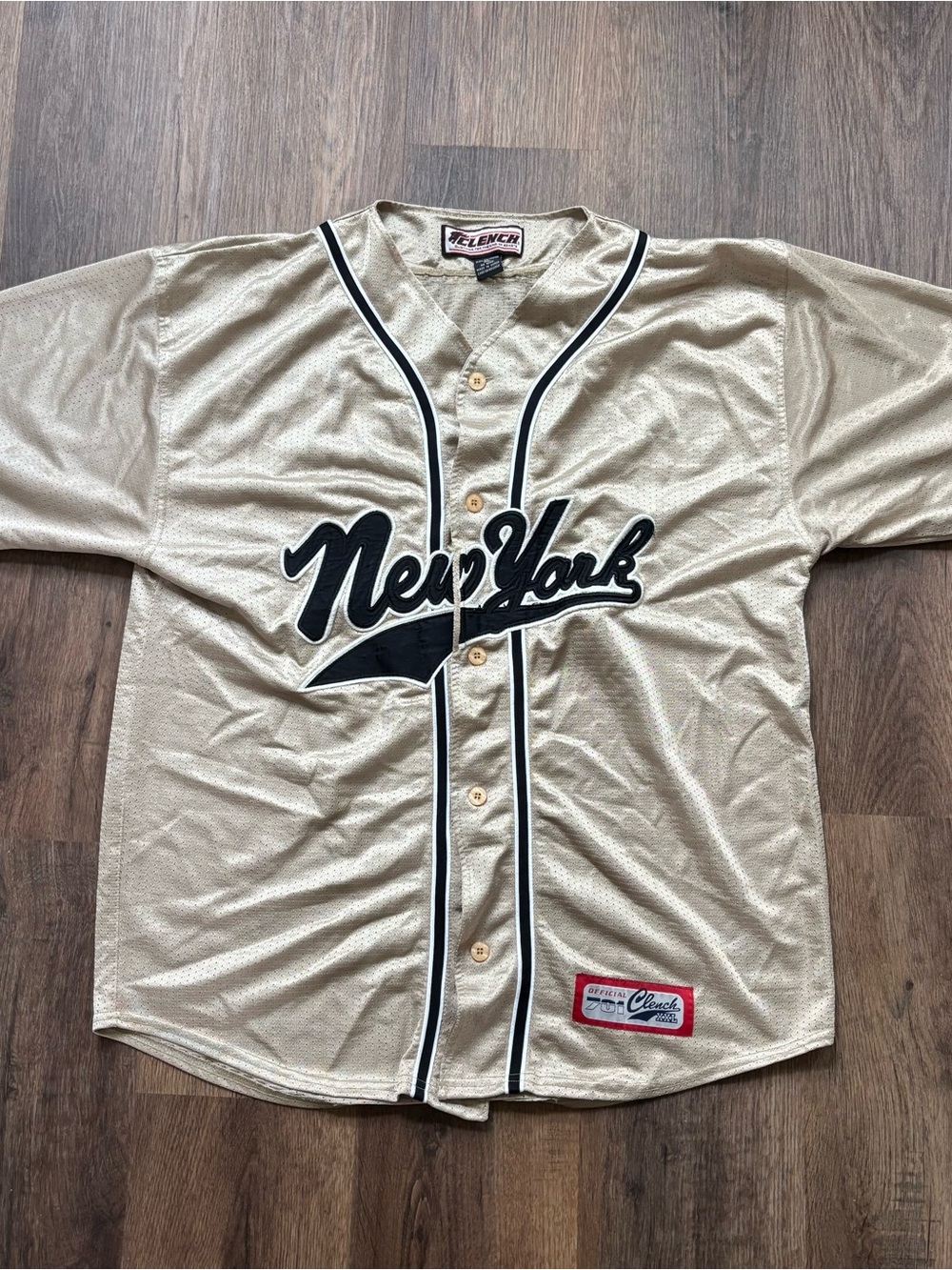 New York Script Baseball Jersey - Beige/Black
